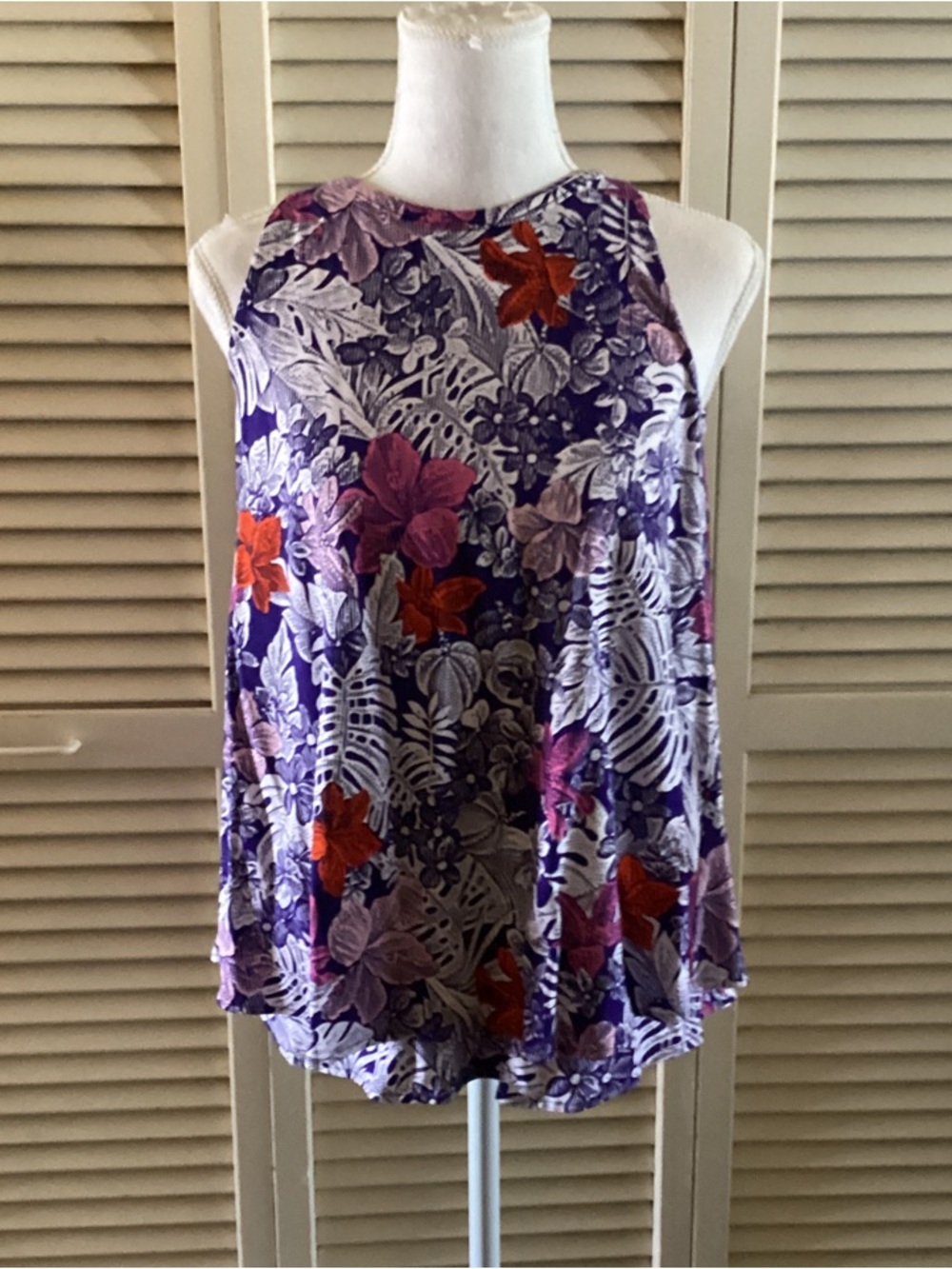 Tori Richard Purple Floral Tank with Red Accents